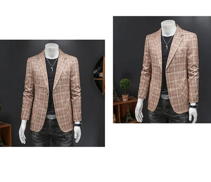 Top Quality Luxury Plaid Business Slim Fit Men Blazer Jacket 2024 Spring Autumn Casual Blazers For Men Elegant Dress Suit Jacket