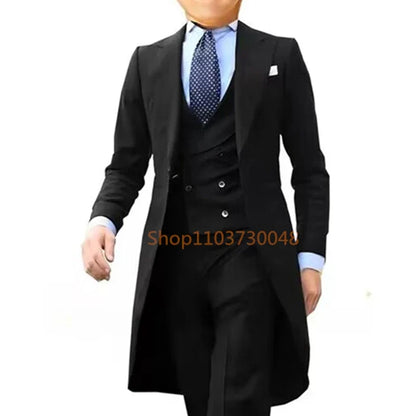 Costume queue de pie pour homme, costume de cérémonie, veste à revers pointus, gilet et pantalon pour fête, mariage, danse, performance de magie.