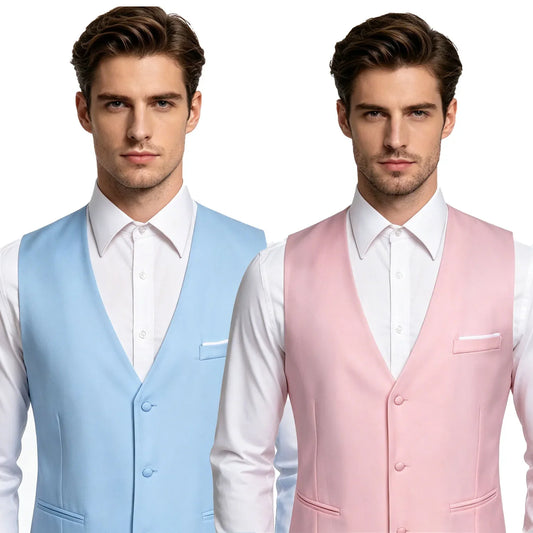 Men's Suit Vest Single Breasted Slim Fit V-Neck Formal Waistcoat Light Blue Wedding Business