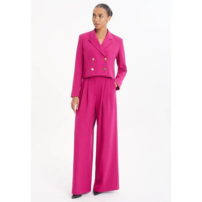 Chic Pink Short Blazer Women Pants Set High-end Double Breasted Female Two Pieces(Blazer+Trousers)أطقم بناطيل
