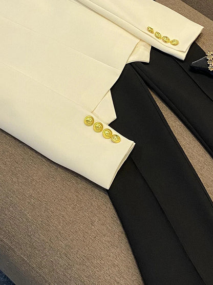 Business Commute Style Women's Long Sleeve Double-Breasted Suit Slim Fit Waist-Cinching Outerwear Fashion D9986