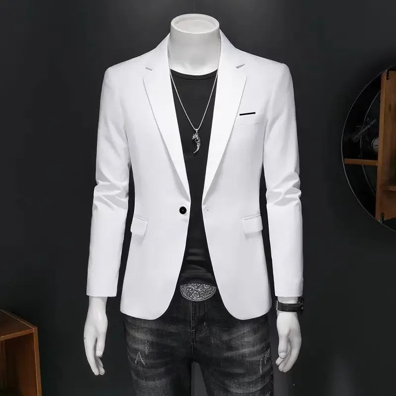Men's Blazer Single Button Smart Casual Jacket — White & Black
