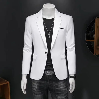 Men's Blazer Single Button Smart Casual Jacket — White & Black