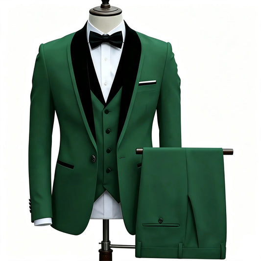 Costume 3 pièces ajusté à col châle et blocs de couleur pour homme | Tenue de cérémonie pour banquet | Mariage de qualité supérieure