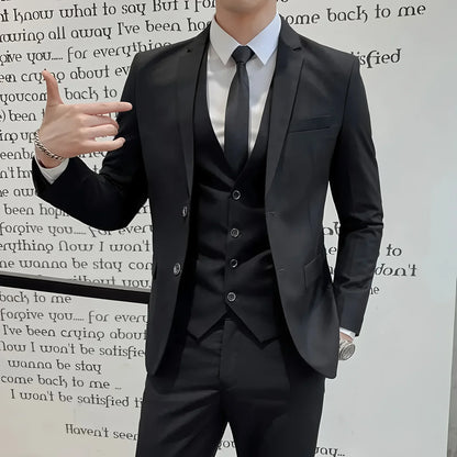 High-quality men's wedding British-style fashionable, cool, versatile, trendy business casual solid color suit three-piece set