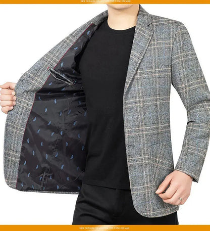 2026 Blazer Men's Fashionable Business Banquet Dance Singer Plaid Fitted Casual Trendy Wedding Banquet Dress Performance Blazer