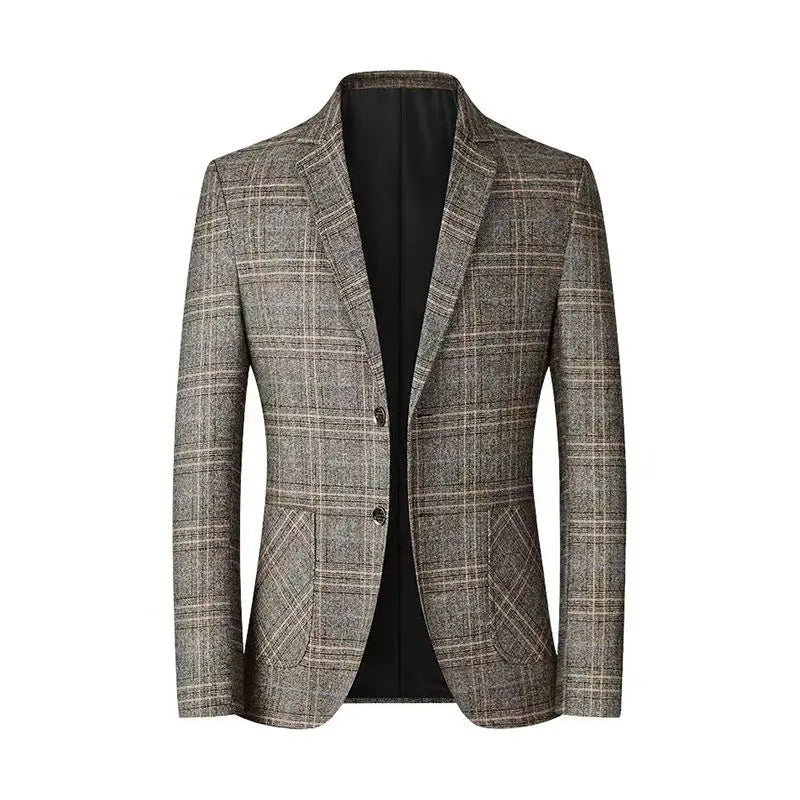 2026 Spring Autumn New Men's Business Casual Plaid Blazer Wrinkle-Free Suit Jacket Youth Single Suit Outerwear Spring Wear