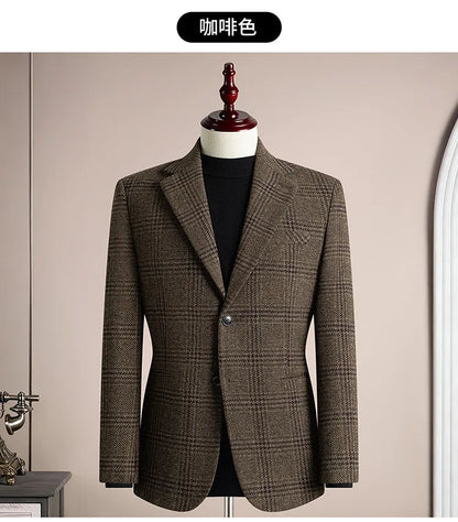 High Quality Retro Fashion 50% Woolen Men's Suit Jacket Autumn Winter Thicken Warm Business Slim Casual Wedding Coats Tailcoat