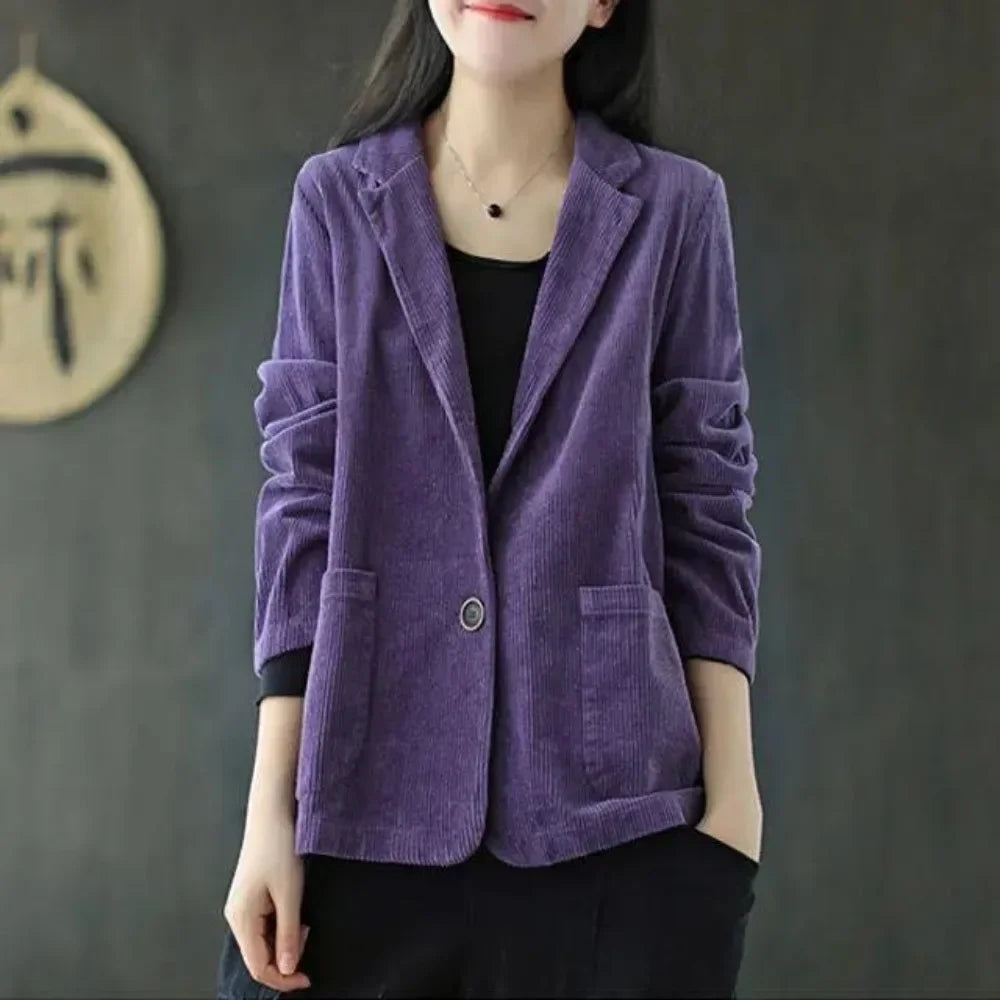 Female Coats and Jackets Retro Women's Corduroy Blazers 2025 New Arrivals Korean Popular Clothes Outerwear On Promotion Fashion