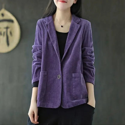 Female Coats and Jackets Retro Women's Corduroy Blazers 2025 New Arrivals Korean Popular Clothes Outerwear On Promotion Fashion