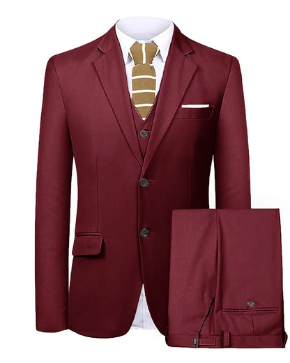 Men's 3 Pieces Suit Two Buttons Notch Lapel Jacket Waistcoat and Trousers Dinner Wedding Tuxedos Slim Fit Formal Business Suits