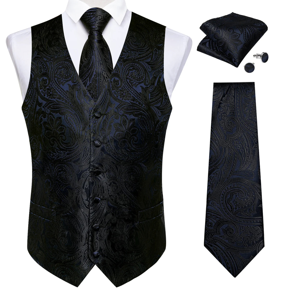 Men's Suit Vest and Tie Set – Single Breasted Waistcoat with Necktie and Pocket Square for Weddings and Business Events
