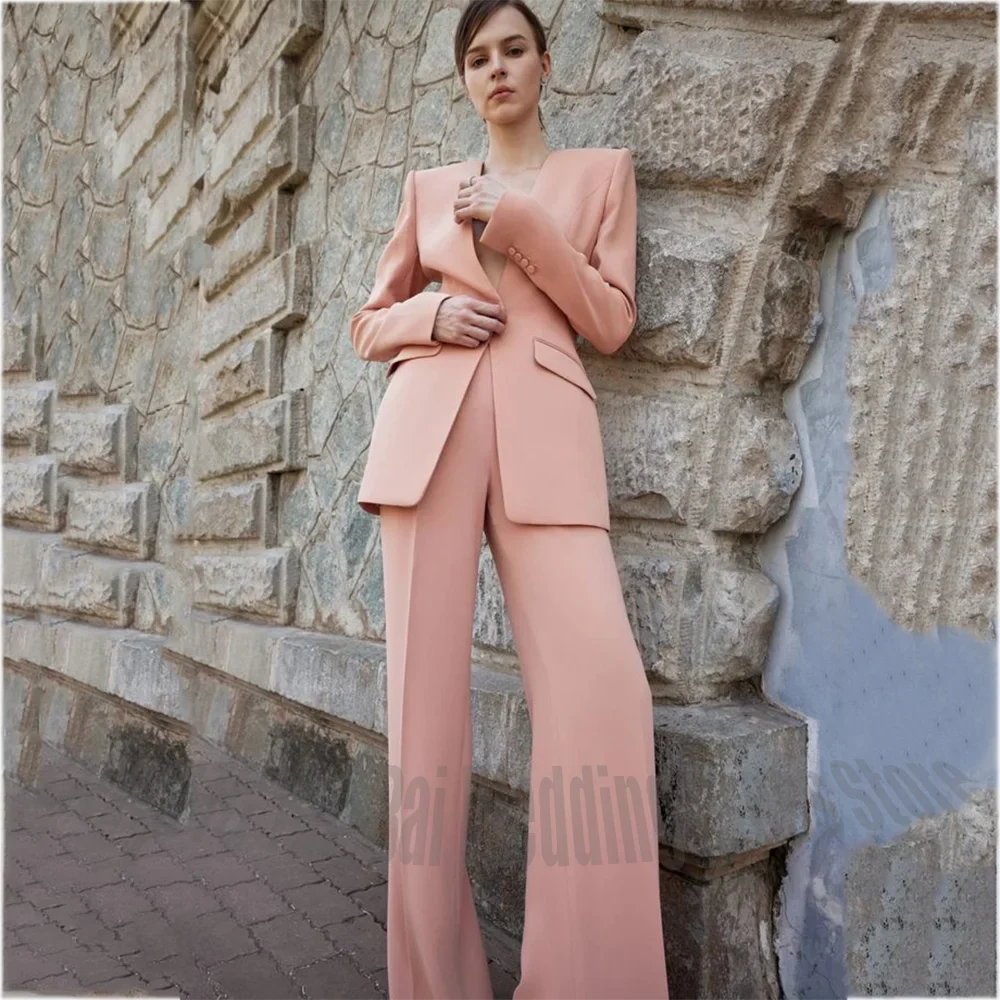 Fashion Trendy Women Suits Deep V-Neck Single Button Straight Fit Modern Elegant Female Outfit for Party Office Lady Luxury Suit