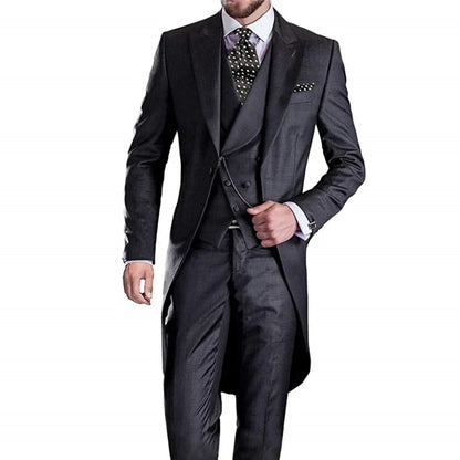 Men's Monochromatic Tuxedo Set Business Smoking Wedding Dress Blazer Jacket Vest Pants 3-Piece Suit for Formal Occasions
