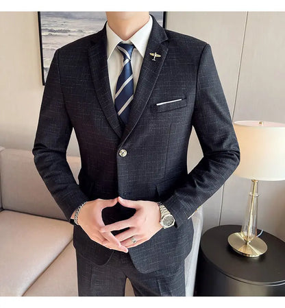 Suit  Men's Fashion Banquet Slimming Striped Dance Singer Trendy Host Casual Wedding Banquet Dress Male Star Performance Suit