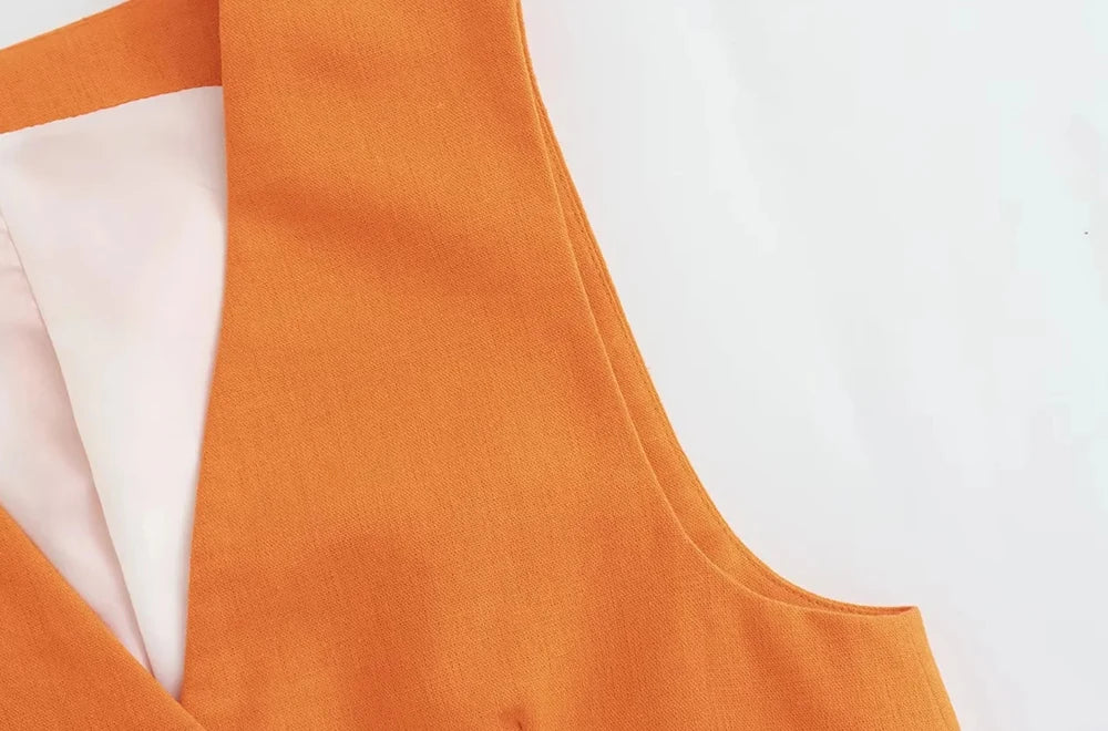 Women Fashion Front Button Linen Blend Waistcoat Vintage V Neck Sleeveless Female Outerwear Chic Vest Tops