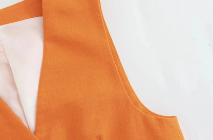 Women Fashion Front Button Linen Blend Waistcoat Vintage V Neck Sleeveless Female Outerwear Chic Vest Tops