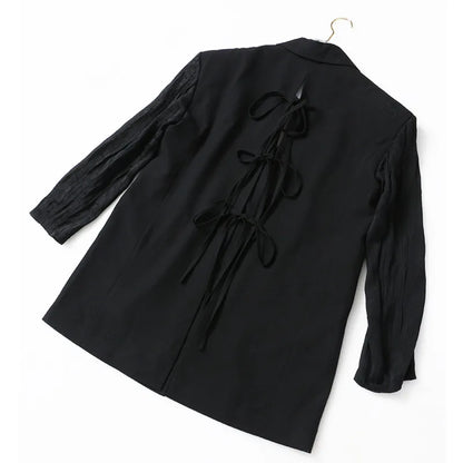 Women Chic Blazer Pleated Long Sleeves Single Breasted Notched Collar Back Lace-up Elegant Ins Coat New Spring 2026 HK19456