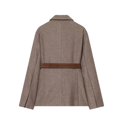 Woman Autumn Single Breasted Pocket Decoration Long Sleeves Lapel Herringbone Twill Blazer Female Fashion Casual Overcoat