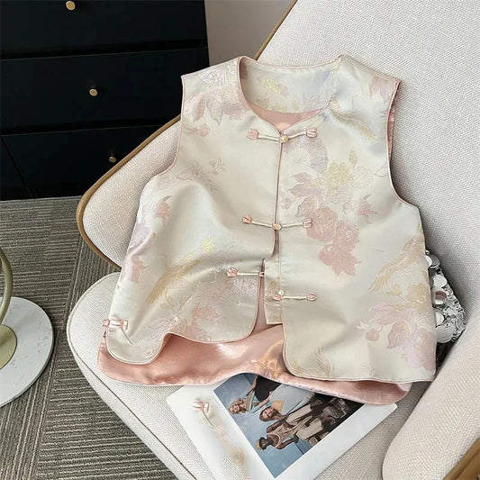 Retro Ladies Leisure Cardigan Vest Outwear 2025 High-end Female Sleeveless Coat Spring Autumn Women Fashion Waistcoat Jacket