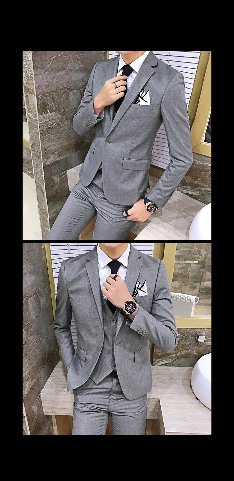 Men's Slim Fit 3-Piece Suit – Blazer, Vest & Pants for Business, Wedding & Smart Casual Wear