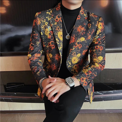 Luxury Art Jacquard Suit Jacket for Men Korean Version Business Casual Blazers Slim Fit Wedding Groom Social Dress Coats M-4XL