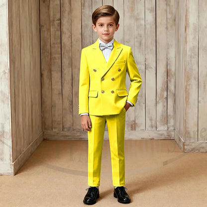 Chic Boys Suit Fashion Double Breasted Peak Lapel Wear Formal Wedding Party Prom Kids Elegant Gentleman Outfit 2 Piece Set