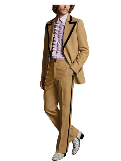 Men's Tuxedo Suit 2-Piece Slim Fit Blazer and Pants Set with Black Velvet Trim for Weddings and Formal Events