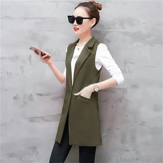 2026 Vest Women Sleeveless Jacket Coat Long Vest Blazer Formal Work Ladies Office Vintage Slim Suit Waistcoat Female Oversize