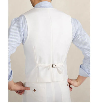Men's Vest White Collar Vintage Lapel Single Button Waistcoat for Wedding & Formal Occasions