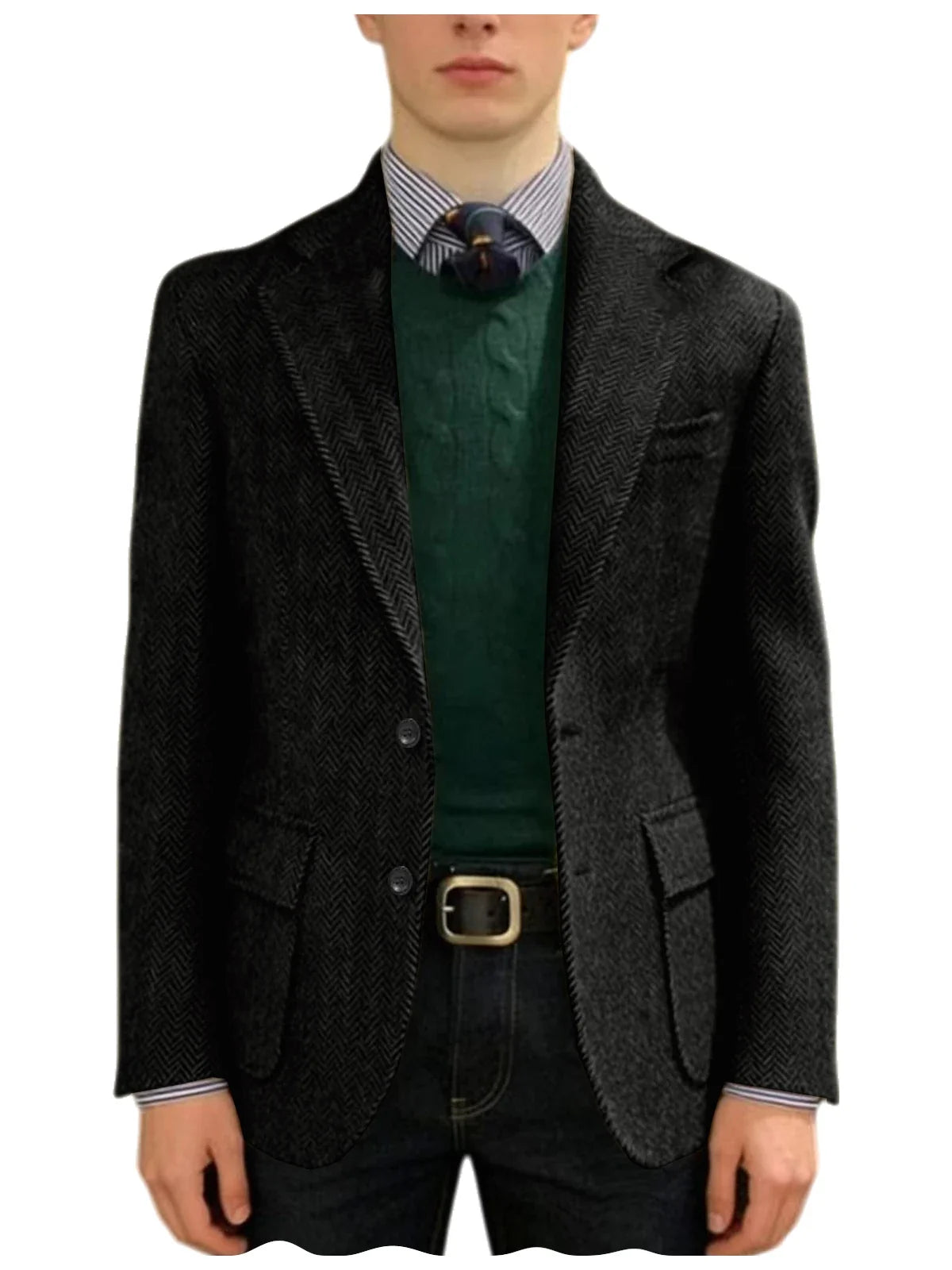 Men's Herringbone Tweed Blazer Classic Fit 2-Button Notch Lapel Flap Pockets Suit Jacket Casual Daily Business Men Sport Coat