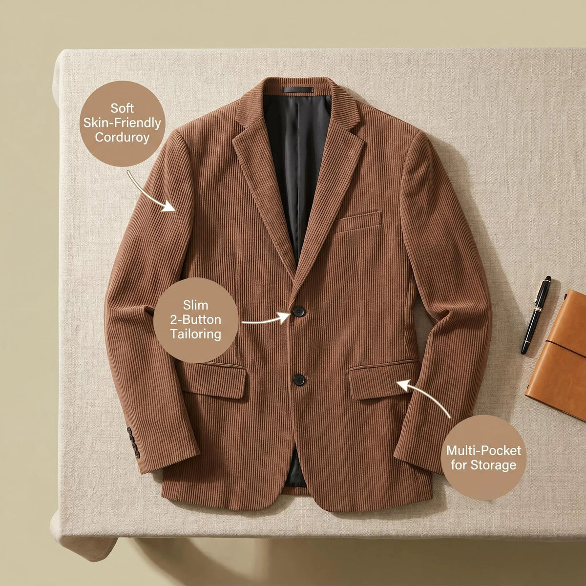 Corduroy Men's Casual Blazer Formal Men's Jacket Brown Coats Men Outwear Suit Blazer for Man Men Single Breasted Suit New