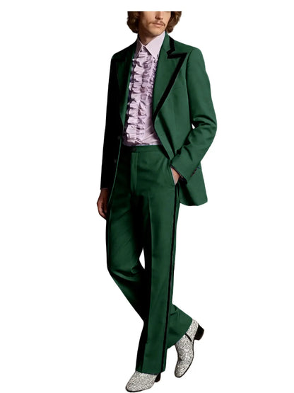 Men's Tuxedo Suit 2-Piece Slim Fit Blazer and Pants Set with Black Velvet Trim for Weddings and Formal Events