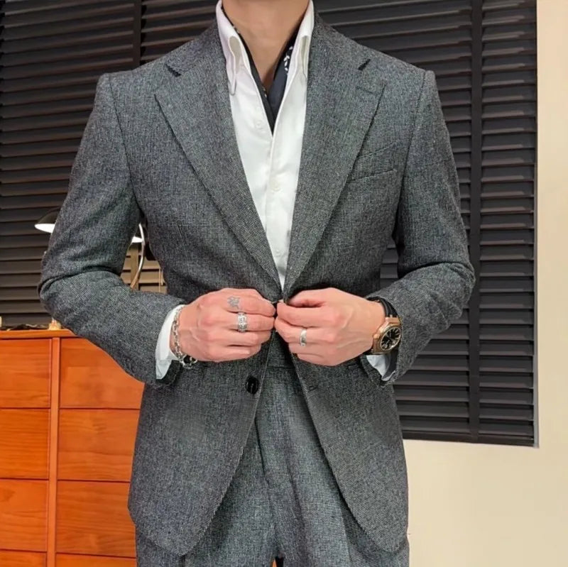 Designer Business Casual Mens Spring Autumn Slim Fit Single Breasted Suit Jacket Wide Leg Pants Two Piece Set Fashion Male Work