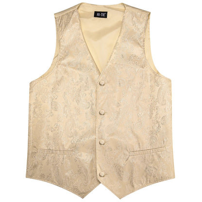 Men's Suit Vest 4-Piece Set | Woven Paisley Waistcoat with Tie, Pocket Square & Cufflinks | Wedding & Business Formal