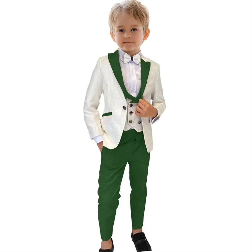 Boys 3-Piece Suit Set Jacket Vest Pants Paisley Slim Fit Kids Formal Tuxedo for Weddings