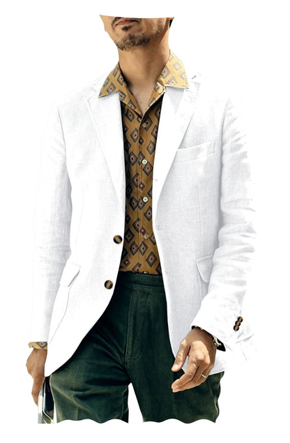 Men's Linen Blazer Single Breasted 2-Button Notched Lapel Slim Fit for Summer Wedding