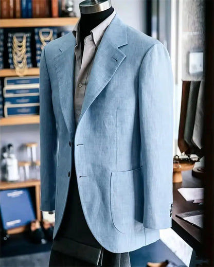 Men's Linen Suit Jacket Summer Thin Breathable Blazers Lapel Single-breasted Business Man Clothes Blazer Wedding Office Coat
