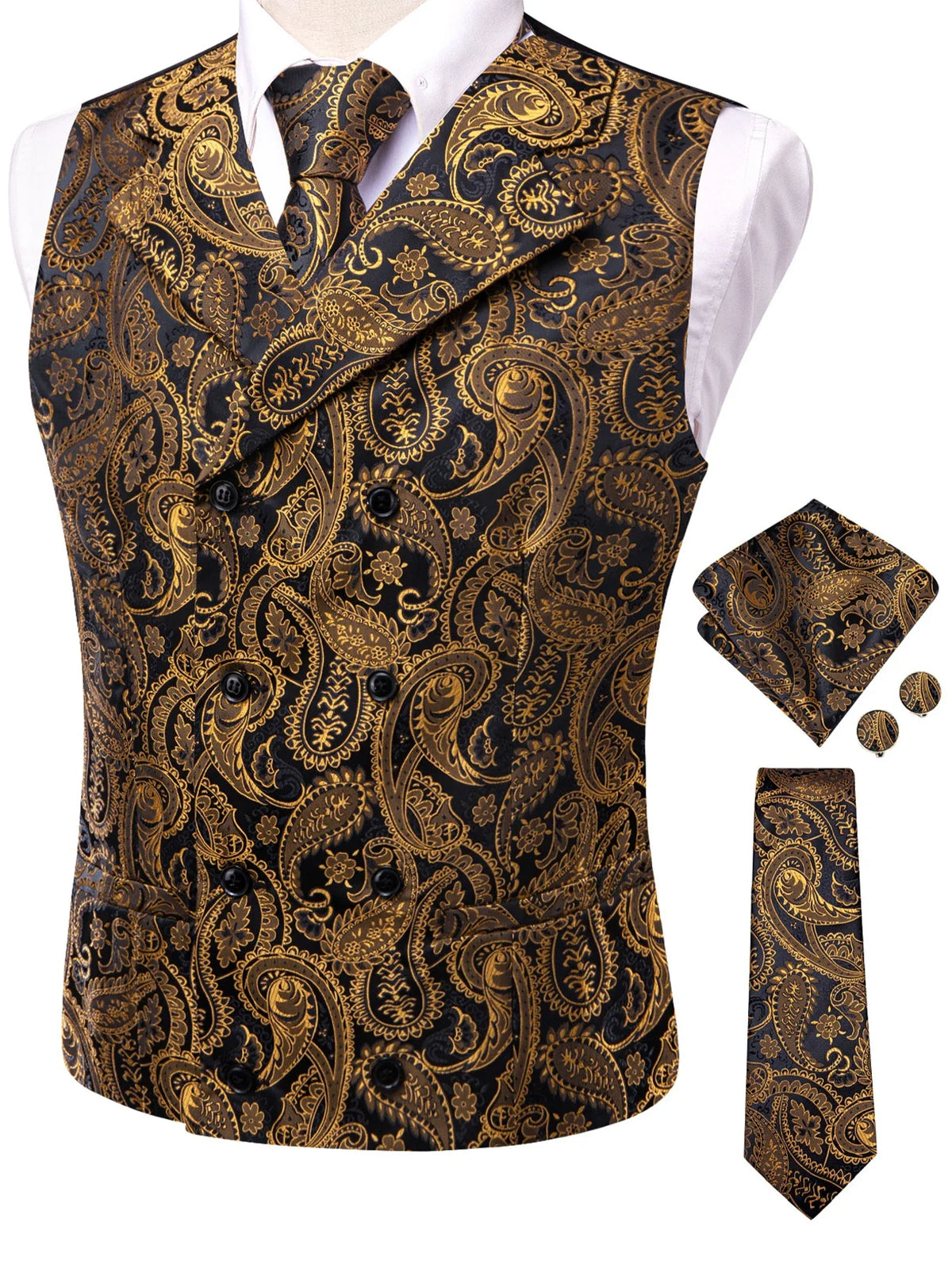 Men's Suit Vest Set Paisley Jacquard Double Breasted for Weddings and Formal Events
