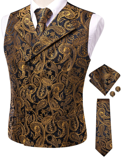 Men's Suit Vest Set Paisley Jacquard Double Breasted for Weddings and Formal Events
