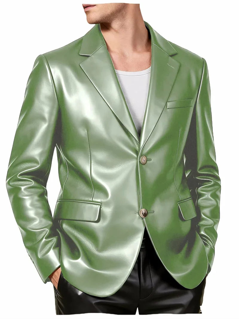 Men's Faux Leather Blazer Single Breasted Slim Jacket Fit Formal Outer Jacket for Business Wedding Party Business Daily Wear