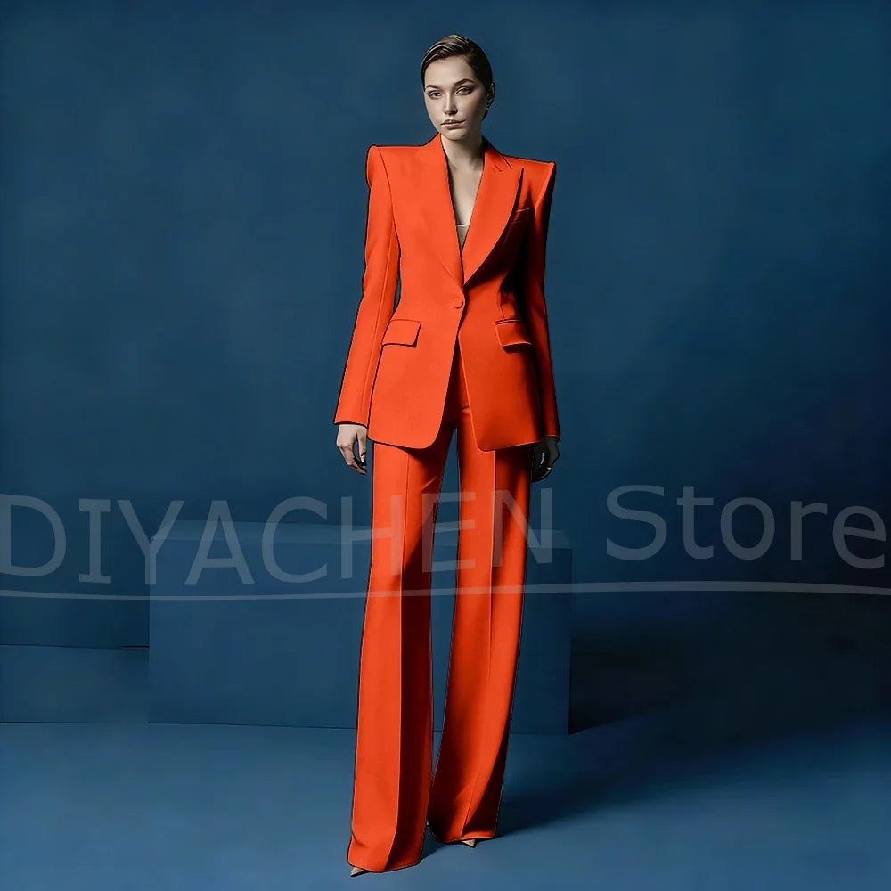 Women's Blazer and Wide-Leg Pants Suit Set Slim Fit One Button Jacket with Peak Lapel Elegant Formal Outfits for Office Party