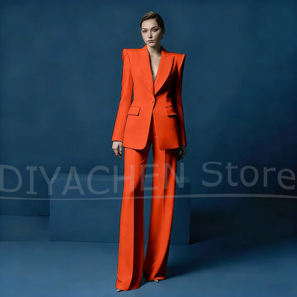Women's Blazer and Wide-Leg Pants Suit Set Slim Fit One Button Jacket with Peak Lapel Elegant Formal Outfits for Office Party