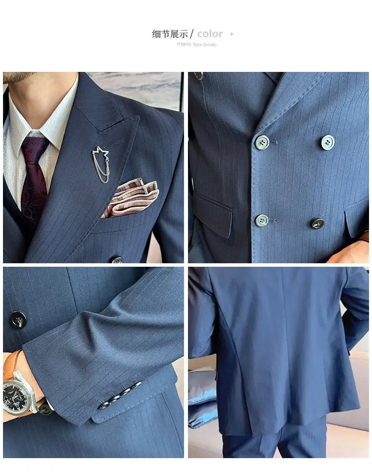 Classic Striped Wedding Suit Set Men 3 Piece Set (jacket+vest+pant) Business Formal Casual Suits Office Party Prom Groom Suit