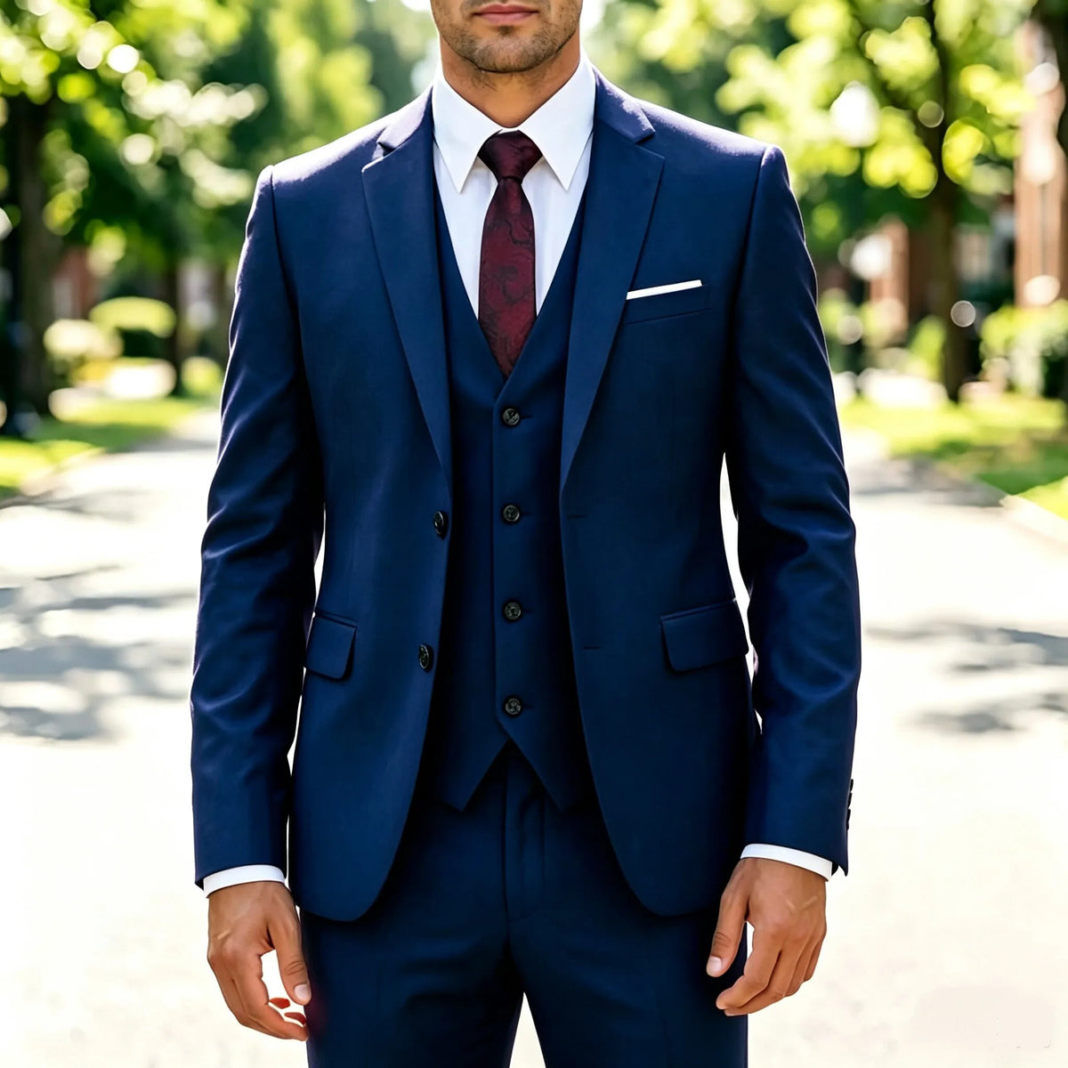 Costume Homme Slim 3 Pièces Blazer Gilet et Pantalon Ensemble de Smoking Élegant de Haute Qualité Robe de Mariage Affaires