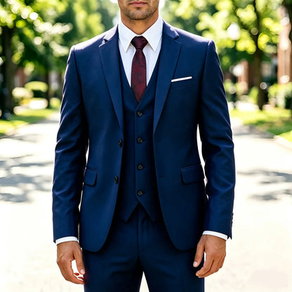 Costume Homme Slim 3 Pièces Blazer Gilet et Pantalon Ensemble de Smoking Élegant de Haute Qualité Robe de Mariage Affaires