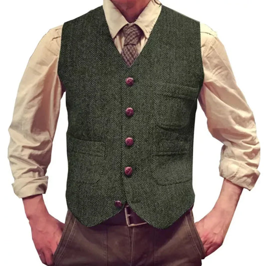 Men's Herringbone Vest – Slim Fit Formal Waistcoat for Weddings & Business