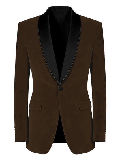 Men's Velvet Tuxedo Blazer Black Trim Shawl Lapel Slim Fit 1-Button Flap Pockets Suit Jacket Formal Wedding Party Sport Coats
