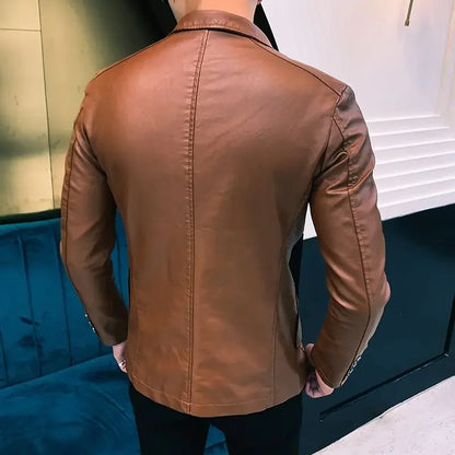 Coat Korean Style Male Leather Blazer Single Breasted Spring Clothes Men's Suit Jackets Luxury Designer High Quality Simple New