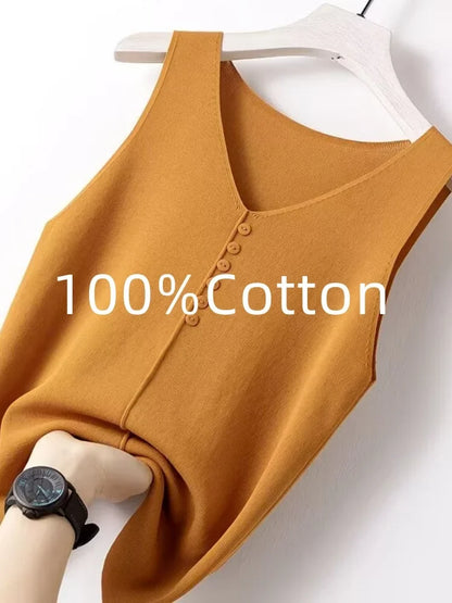Summer Women's Tank Top Silk V-neck Wide Shoulder Strap Color Knitted Shirt Sleeveless Top Student Ice Silk Vest